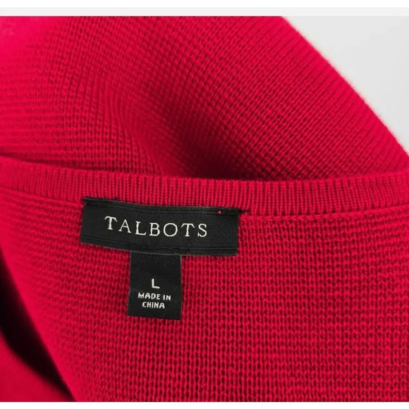 Talbots Sweater Jacket Sz Large Red Full Zip Holiday Career Business Wear - Picture 4 of 5